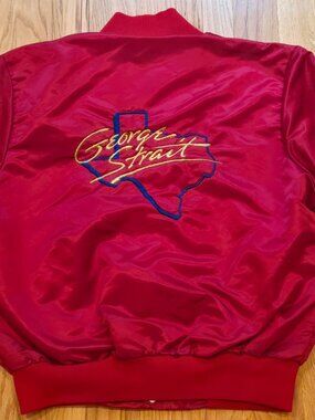 Vtg 80s WestArk XL George Strait Concert Tour Jacket Texas Embroidered Red Satin